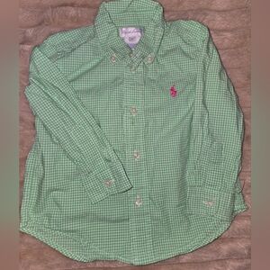 Ralph Lauren Green Checkered Shirt with Pink Emblem